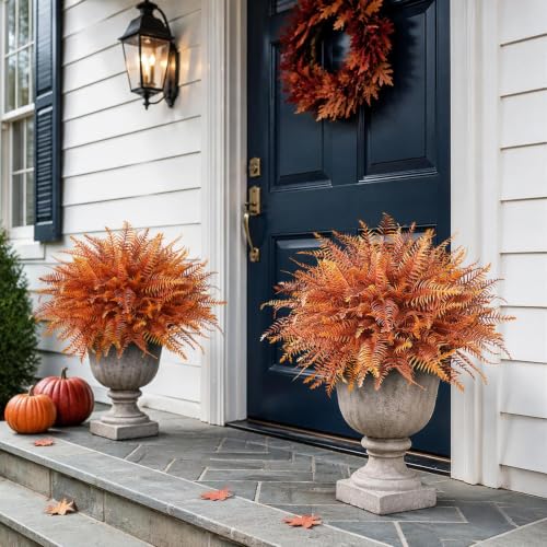 Artificial Fall Ferns Topiary Ball Trees Set of 2 for Porch & Garden Decor