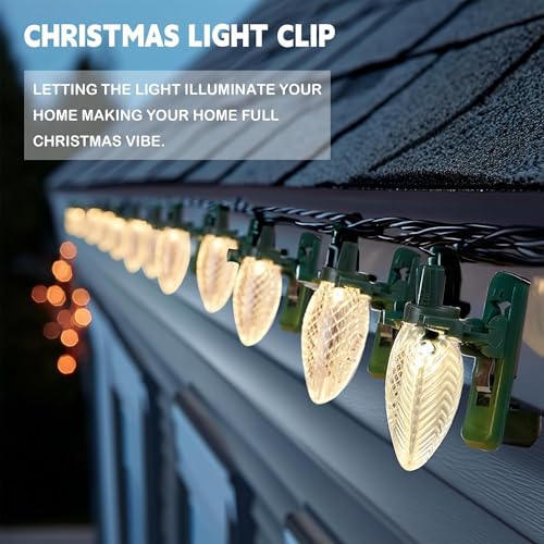 TW SHINE 50 Pack C7 C9 Christmas Light Spring Clips with Universal E12/E17 Fit, Weatherproof Shatterproof Quick-Release Gutter & Roof Clips