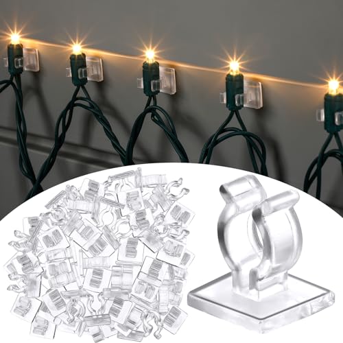 150 Pcs Christmas Light Clips - Clear Adhesive Mini Hooks for Indoor/Outdoor String Lights (Menkxi)