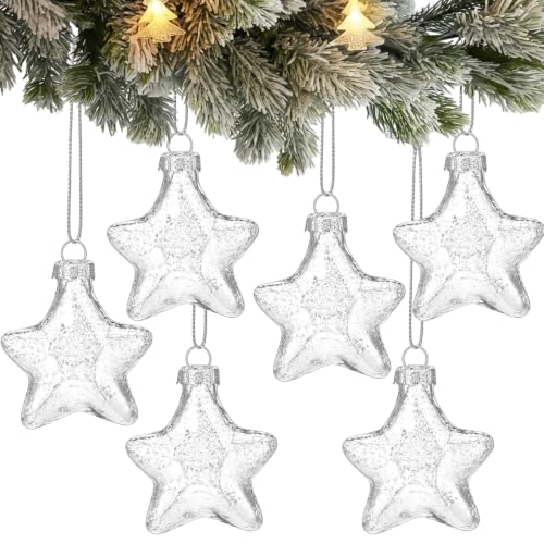 Sumind Silver Mercury Glass Christmas Star Ornaments - 2.36 Inch Set of 6