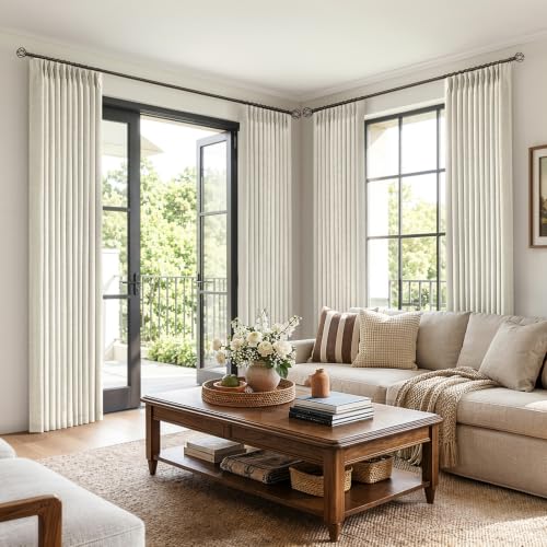 MIULEE Natural Linen Blackout Curtains 40x90 Inches Pack of 4 - Pinch Pleated Dual-Layer Window Drapes