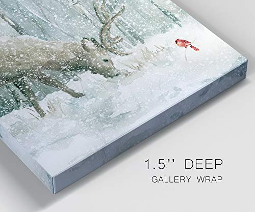 Reindeer and Cardinal Wall Art 32x32 in - Premium Gallery Wrapped Canvas, Ready to Hang