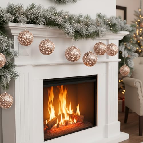 Lyrow 12 Pcs Christmas Ball Ornament Bulk, Rose Gold, 4 Inch