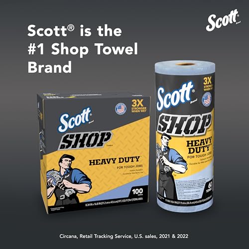 Heavy Duty Shop Towels - Absorbs Oil & Grease, 60 Towels per Roll, 12 Rolls/Case - Towels