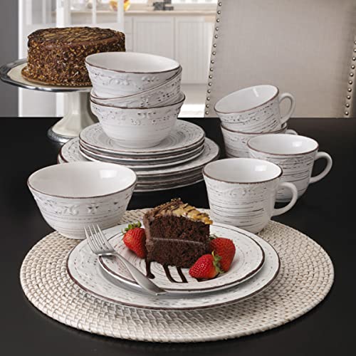 Pfaltzgraff Trellis White 16-Piece Dinnerware Set Service for 4 - Distressed White