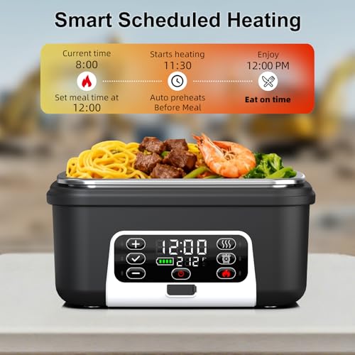 Omboos Black Cordless Electric Heated Lunch Box 6.3 Cups | Self-Heating, Rechargeable, Leakproof, Removable Divider
