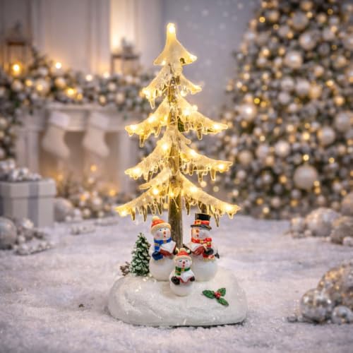 Moments in Time Snowman Acrylic LED Icicle Tree - 13 Inch Christmas Village Decor