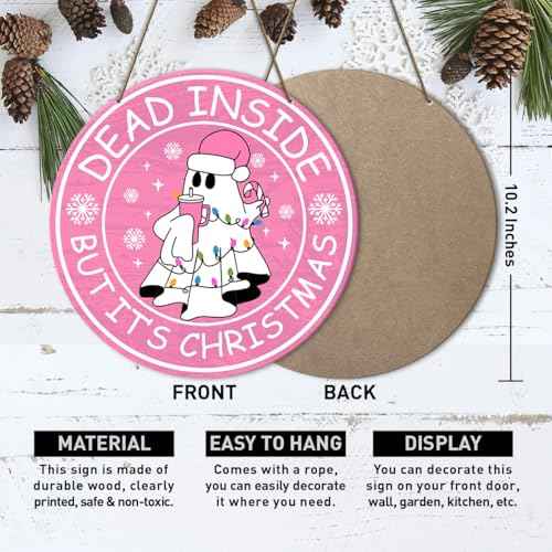 Winter Pink Xmas Merry Christmas Snowflake Sign Decorations Indoor Front Door, Pink Winter Christmas Snowflake Sign Decor for Home Porch Room Bedroom Dead Inside