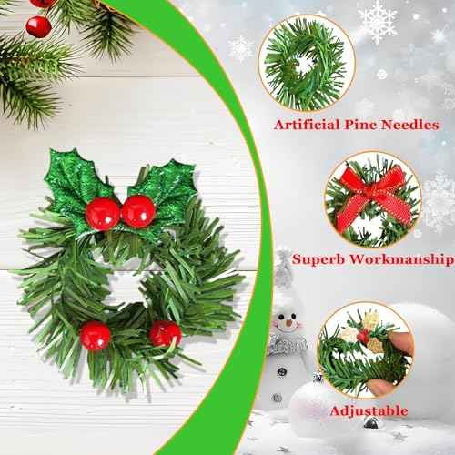 Christmas Napkin Rings Set of 12, Holly Pine Needle Berry Napkin Rings Bow Wreath Leaf Napkin Ring Holders for Christmas Holiday Banquet Party Table Decoration, 4 Style