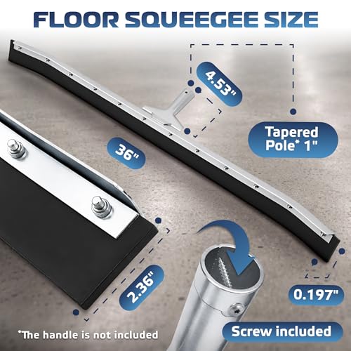 36-Inch Curved Floor Squeegee for Garage, Tile & Concrete Floors - Rubber Blade, Taper Pole Connection - Handle Sold Separately
