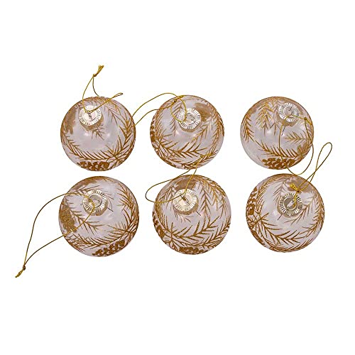 Kurt Adler 80mm Clear Glass Ball Ornaments with Gold Pinecones Set of 6