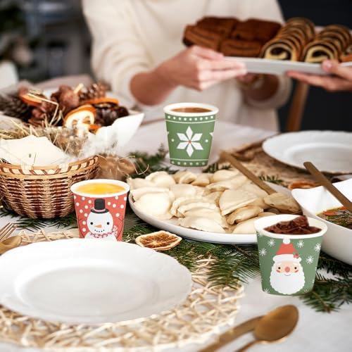 RUSPEPA Christmas 5oz Paper Cups for Kids Santa Snowman 100 Pack - Holiday Disposable Party Cups