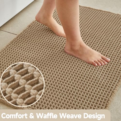 TYUU Waffle Bath Mat - Non Slip 48x24 Khaki Bathroom Rug, Quick Dry