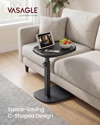 VASAGLE Ink Black C-Shape Adjustable Height Side Table for Couch & Bed