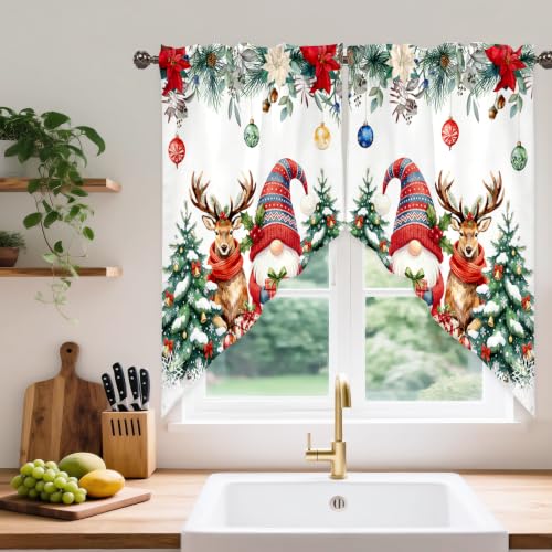 Christmas Snowman Kitchen Valance 28x36 in - 1 Pair, Red