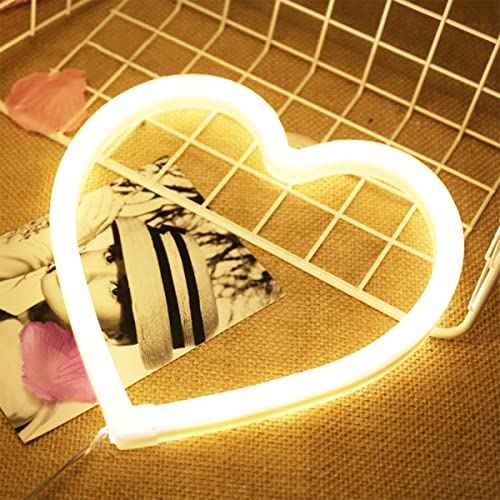 Heart Neon Sign Warm White Lights,Battery Operated or USB Powered LED Neon Light for Party, Cute Valentine's Day Decor Home Decoration Lamp, Table & Wall Light, Mother's Day and Kids Gifts