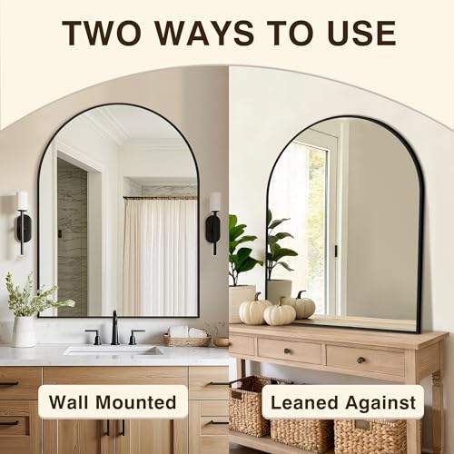 LAWADA Black Arched Bathroom Vanity Mirror 40x30 inches Over Sink