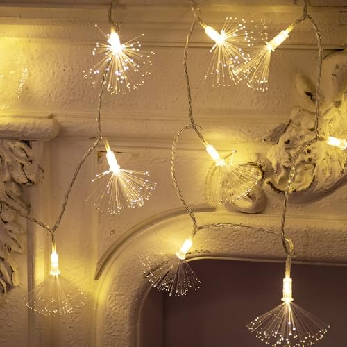YOLIGHT 33ft Fiber Optic Christmas Lights Warm White Plug-In 60 LEDs Firework String