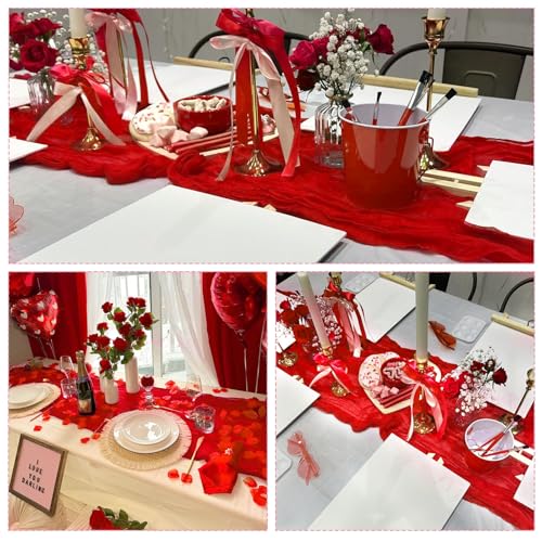 10 Pack Red Cheesecloth Table Runners 17 x 108 Inches for Wedding Party Decor