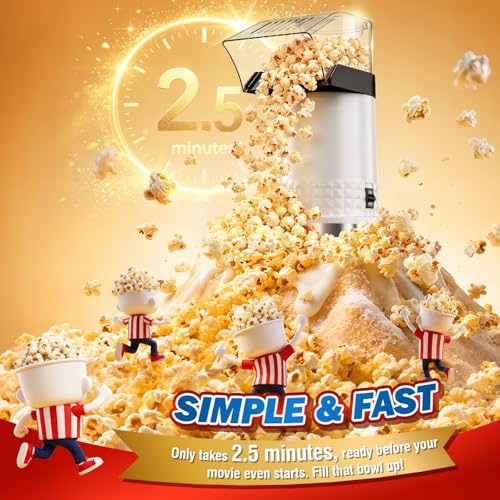 Vminno White Air Popcorn Popper Maker with Measuring Cup – Healthy, Fast, No Oil