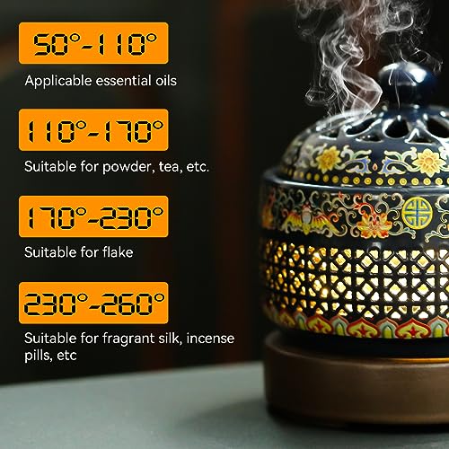 Electric Ceramic Incense Burner with LED Flames, Elegant Enamel Design