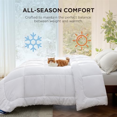 King Comforter Duvet Insert - White All-Season Quilted Bedding with Box-Stitch Design