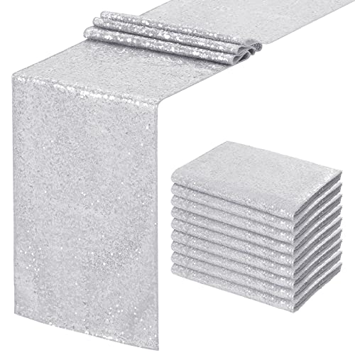 12x108 Inch Silver Sequin Table Runners 10 Pack for Party & Holiday Decor