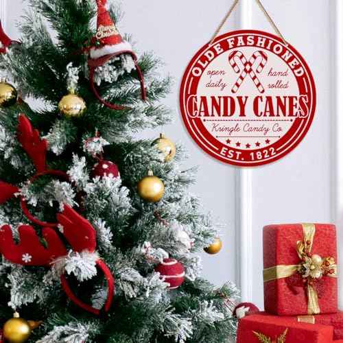ZODGMED Candy Canes Christmas Wall Hanging Sign, Christmas Decor for Home Kitchen Living Room Holiday Hanging Sign Xmas Wall Decorations, Candy Canes Open Daily