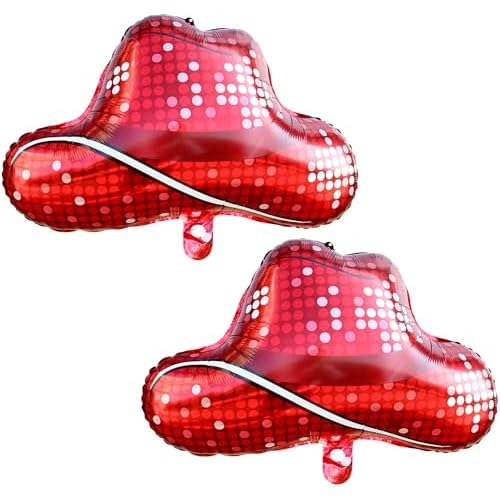 Western Disco Cowgirl Hat Balloons 25" Red Cowboy Hat Helium Balloon 2pcs Cowgirl Hat Foil Balloons for Girls Western Themed Birthday Party Decorations Supplies