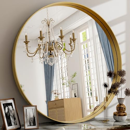 Gold 24-Inch Round Wall Mirror with Metal Frame - Modern Bathroom & Vanity Decor Variation of THIS listing