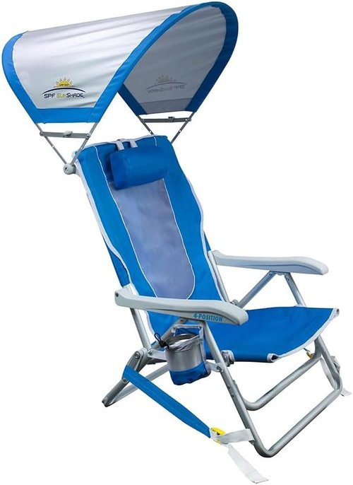 GCI Outdoor Beach Chair - Reclining Sunshade Backpack Chair with Durable Armrests & Drink Holder | Saybrook Blue