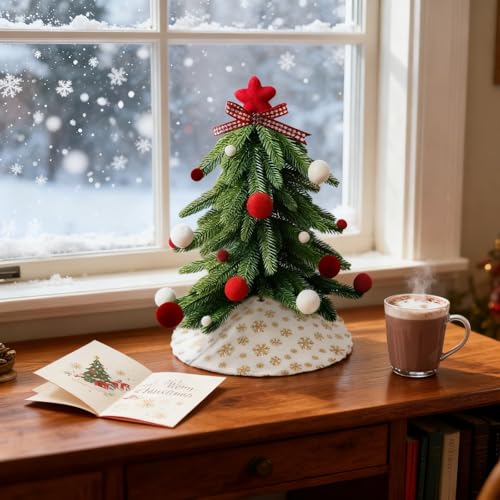 Dream Loom 15-Inch Green Mini Artificial Christmas Tree with Ornaments - Tabletop Holiday Decor