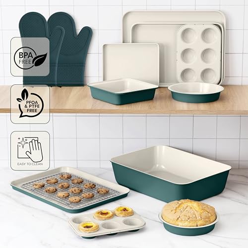 Country Kitchen Nonstick Stackable Bakeware Set - Sage Without Handles, 13 Pcs