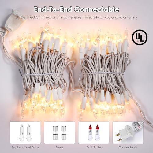 Christmas Lights 100 Count Clear White Wire UL Certified Connectable Warm White String Lights for Christmas Tree,Garland,Home,Patio, Wedding,Party,Festival Decor