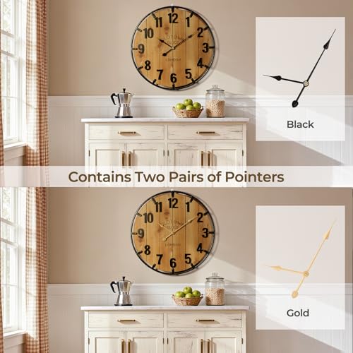 Farmhouse Wall Clock - 30 Inch Wooden & Metal Large Clock - Brown Variation