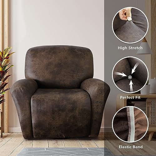 Molasofa XL Leather-Like Recliner Chair Cover Dark Brown 4-Piece Set for Wide Lazy Boy, Pets & Kids, X-Large, Brown