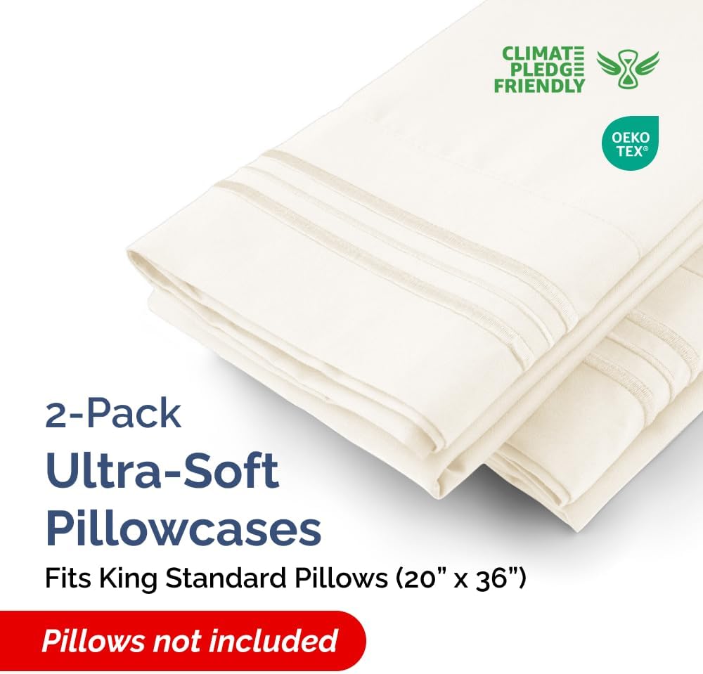 King Standard Pillow Cases by [Brand Name] - Soft Hotel Quality, Wrinkle Resistant & Machine Washable - 2 Piece Set in Off White