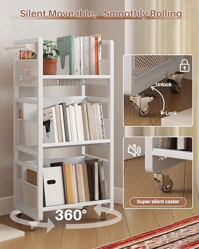 UMDONX Heavy Duty Double-Sided Book Cart - White, 3 Shelves, Supports 50kg