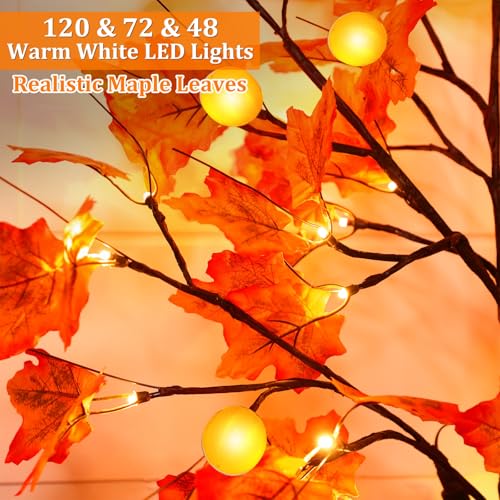 Lighted Fall Tree Set with Remote Control - 3 Pack 4ft, 5ft, 6ft LED Autumn Trees