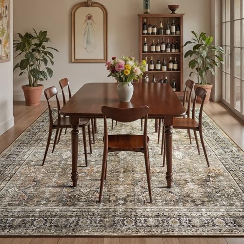 Dark Brown 8x10 Non-Slip Washable Area Rug for Living Room