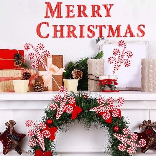 Sggvecsy 6Pcs Red Candy Cane Woolen Bell Christmas Tree Picks - 16in Lollipop Curly Ornament
