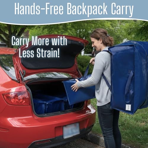 Blue Heavy Duty Moving Bags 10 Pack with Backpack Straps & Handles - Extra Large Storage Bags