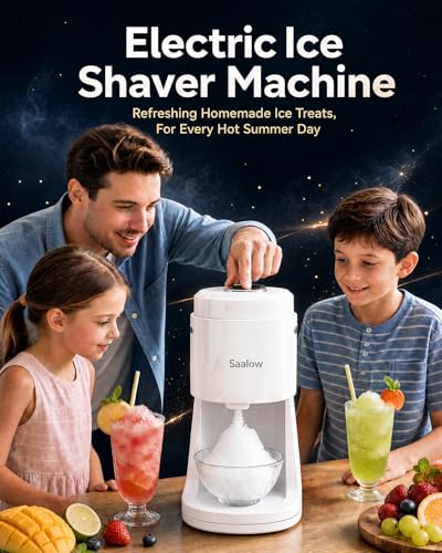 White Saalow Electric Snow Cone Maker with Adjustable Fineness & 135W Motor