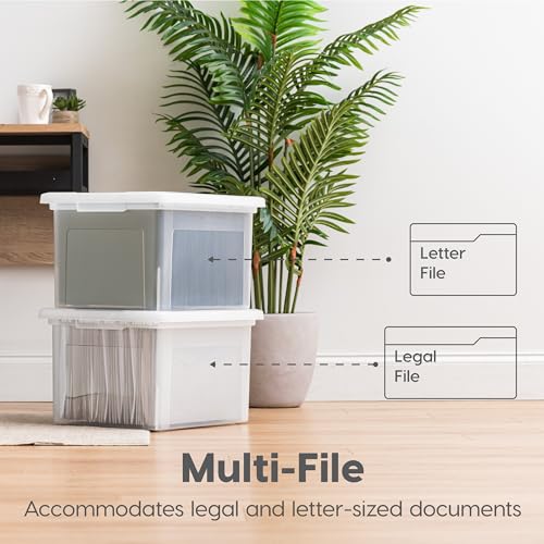 IRIS USA 4-Pack 35 Qt. Letter File Box with Lid, Pearl