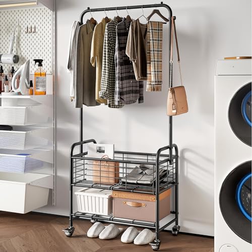 Laundry Cart with Wheels and Hanging Rack - Black, 1 Bag