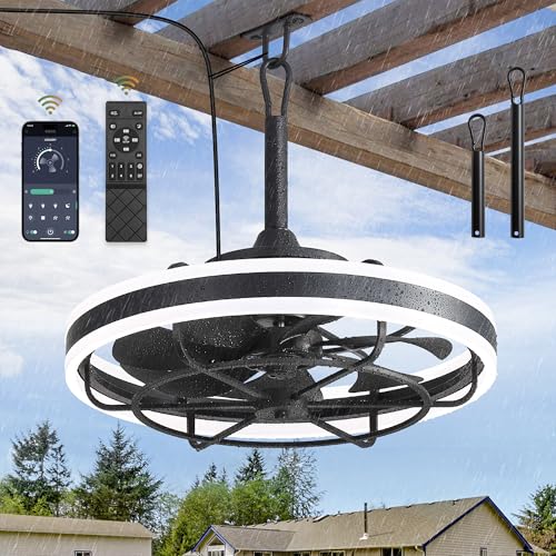 LEDIARY 20" Outdoor Ceiling Fans with Light, IP65 Waterproof Gazebo