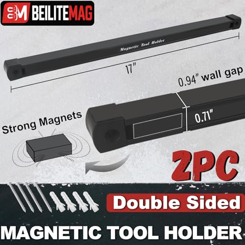 17 Inch Double Sided Magnetic Tool Holder Heavy Duty Wall Mount Bar with Strong Magnets - 2 Pack