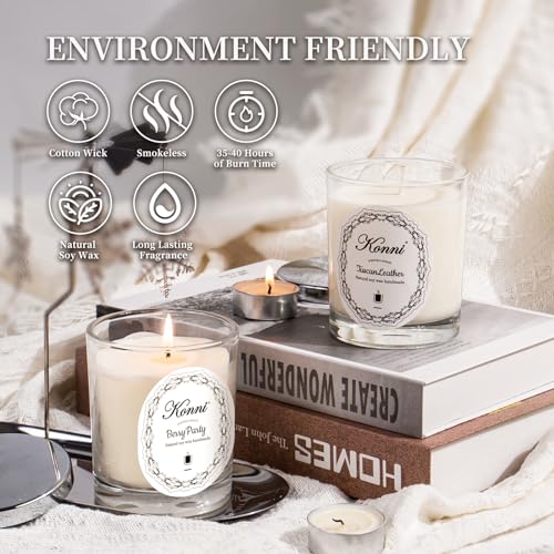 KAMMAK Scented Candle for Women Men, 7.05oz Home Decoration Soy Wax Candle Gifts, Tuscan Leather Aromatherapy Candles, Bathroom Relaxing Jar Candles for Mother, Father, Friends