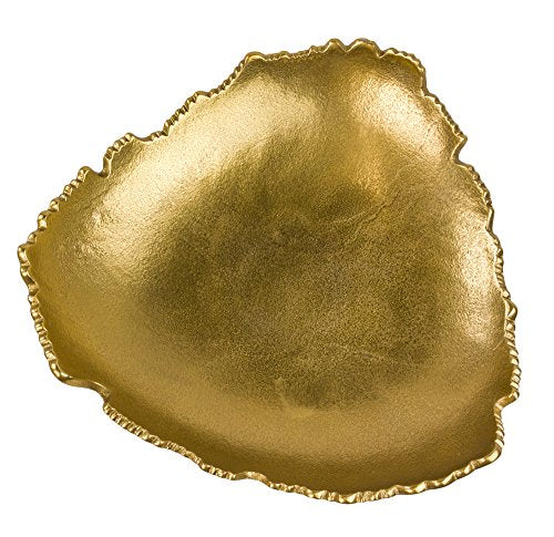 12-Inch Decorative Antique Gold Metal Centerpiece Bowl with Sculpted Edges