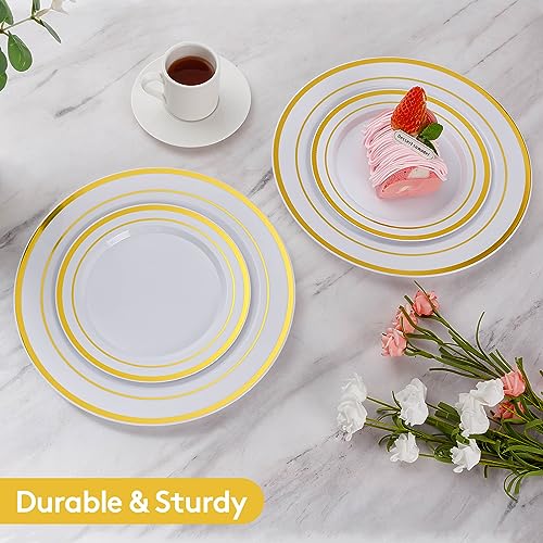 Gold Disposable Plastic Plates 200PCS Heavy Duty Dinner & Salad Sets - Variation: Gold / 200PCS